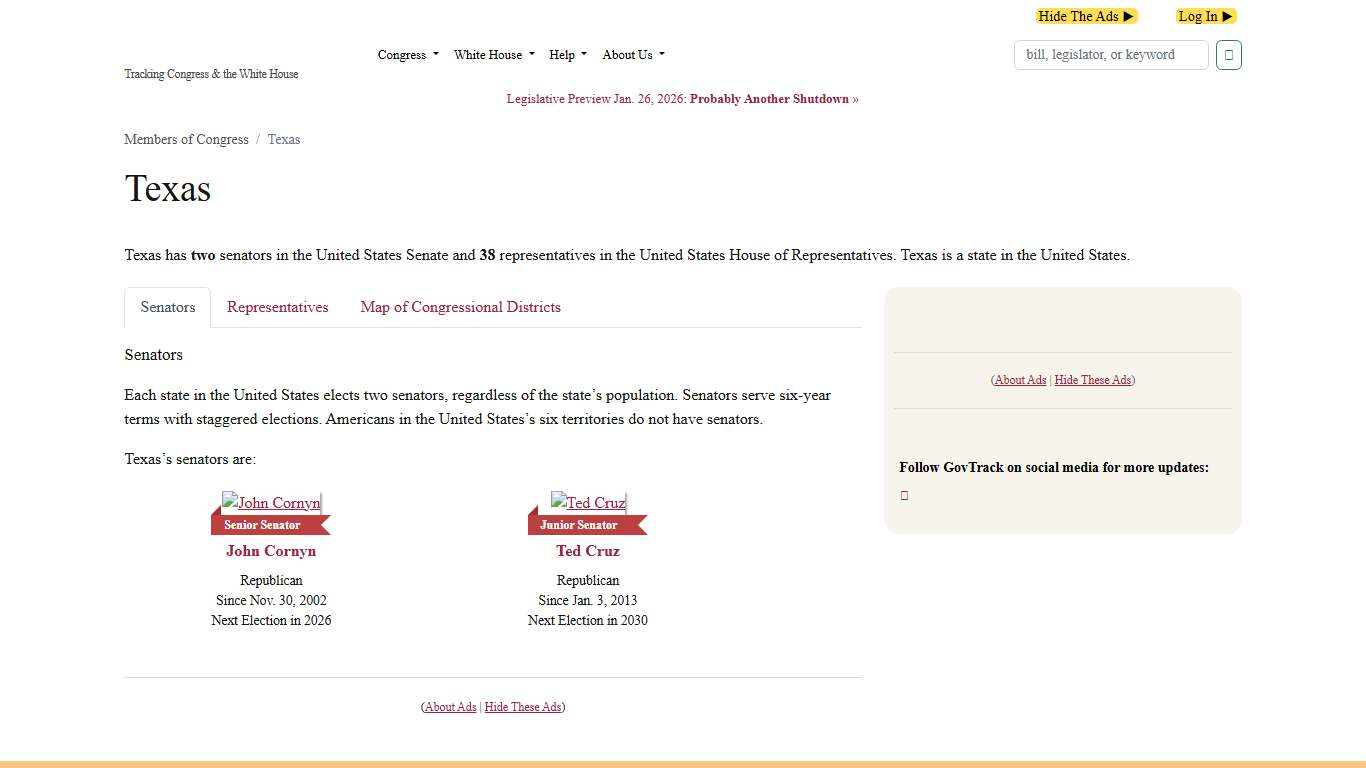 Texas Senators, Representatives, and Congressional District Maps - GovTrack.us