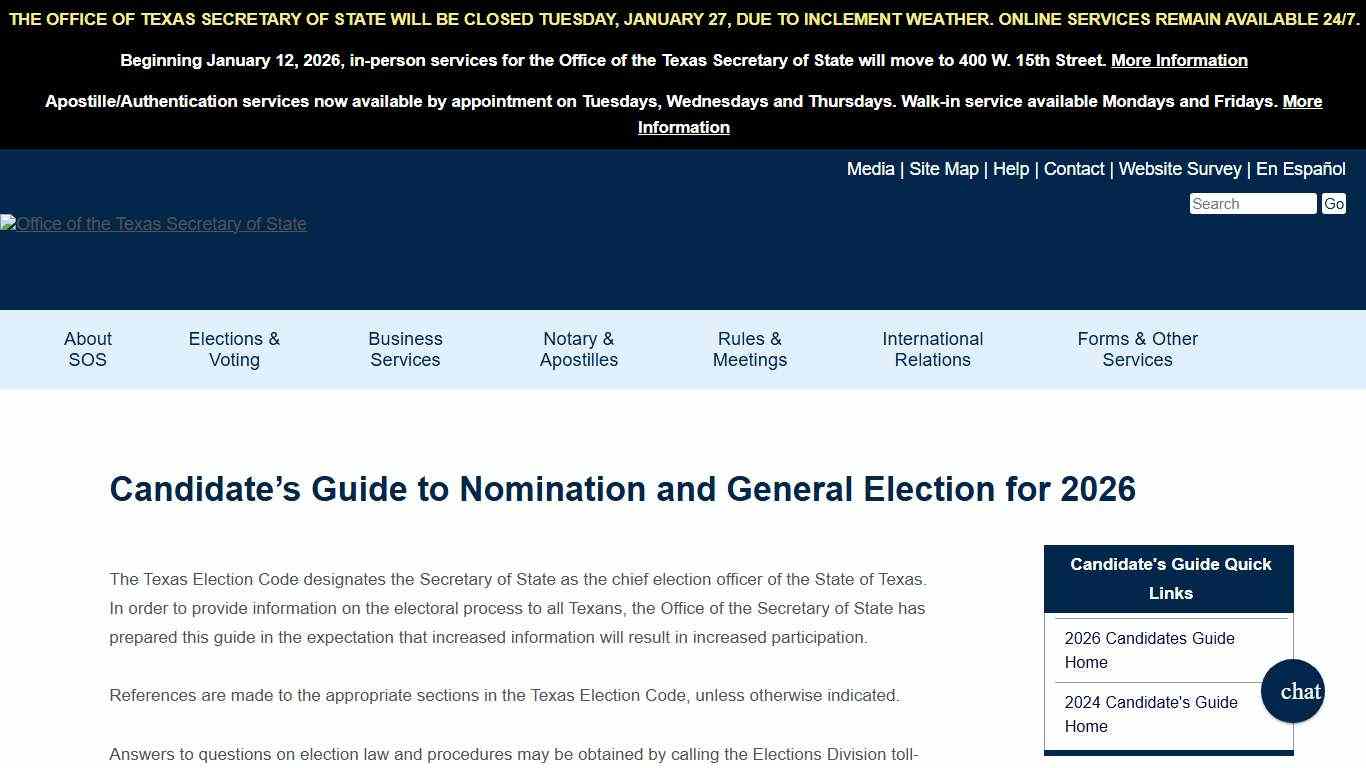 Candidate’s Guide to Nomination and General Election for 2026
